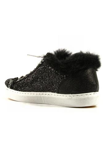 2SD Low Black Glittered Leather Fur