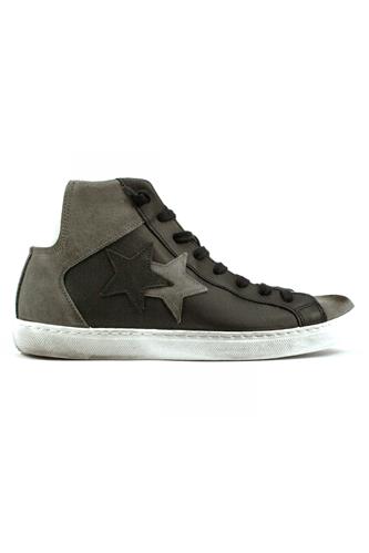 2STAR2S High Zip Grey Suede Black Leather White