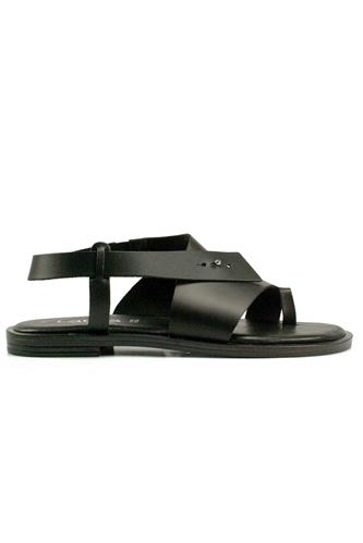 Sandal Black Leather Flip Flop, LATIKA