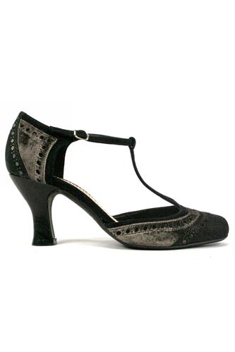 Anna May Black Suede Stamped Grey Velvet, MINA BUENOS AIRES