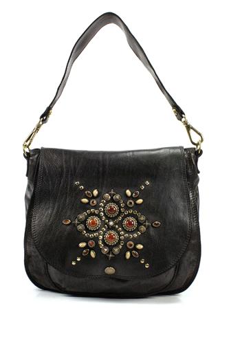 CAMPOMAGGISingle Strap Shoulder Bag Black Leather Bella di Notte Studs