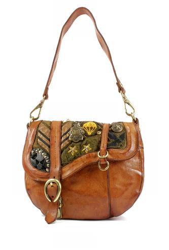 CAMPOMAGGIArya Cross Body Bag Cognac Leather Military Crests