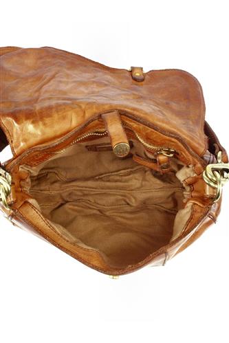 Arya Cross Body Bag Cognac Leather Military Crests
