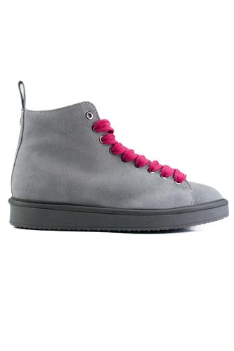 P01 Grey Suede Shearling Fuxia Laces
