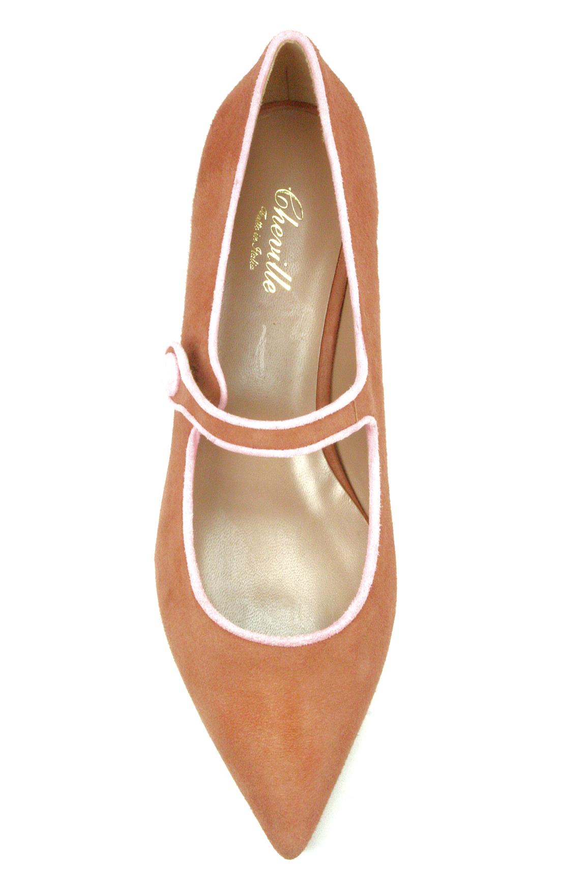 Mindy Leather Brown Suede Pink Profile CHEVILLE Low Mid Heels