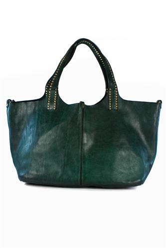 CAMPOMAGGIShopper Bottle Green Leather Kura Rivets